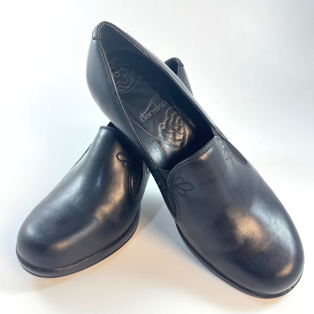 Dansko Beth Black Leather Slip On Block Heel Pumps 3303020200‎ Size 39 8.5-9